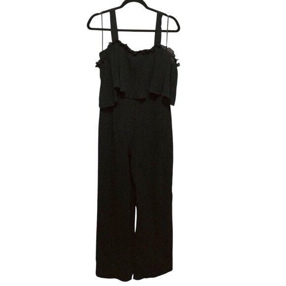 Love, Bonito Solid Black Ruffled Pleated Overlay Wide-Leg  Jumpsuit 6 - Picture 1 of 10